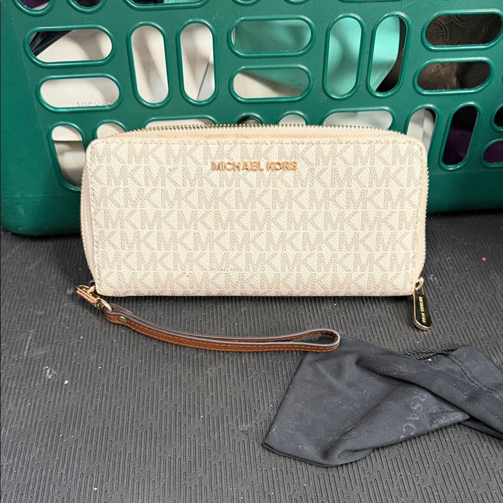 Michael Kors Beige Monogram Wristlet